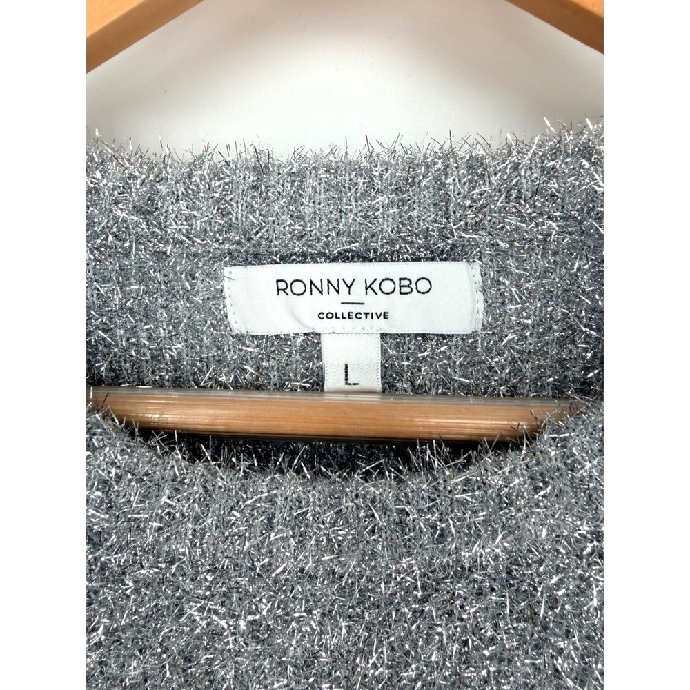 Ronny Kobo Silver Metallic Tinsel Knit‎ Mini Dress Womens L Rent the Runway - Picture 5 of 10